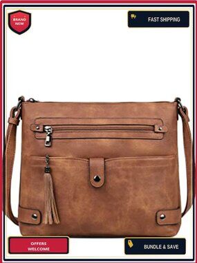 Large Faux Leather Crossbody Bag Waterproof Multi Pocket Purse for Women